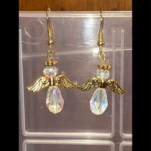 Handmade Earrings. Iridescent Angel Gold tone.